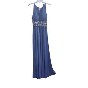 R&M Richards Navy Beaded Empire Waist Maxi Dress